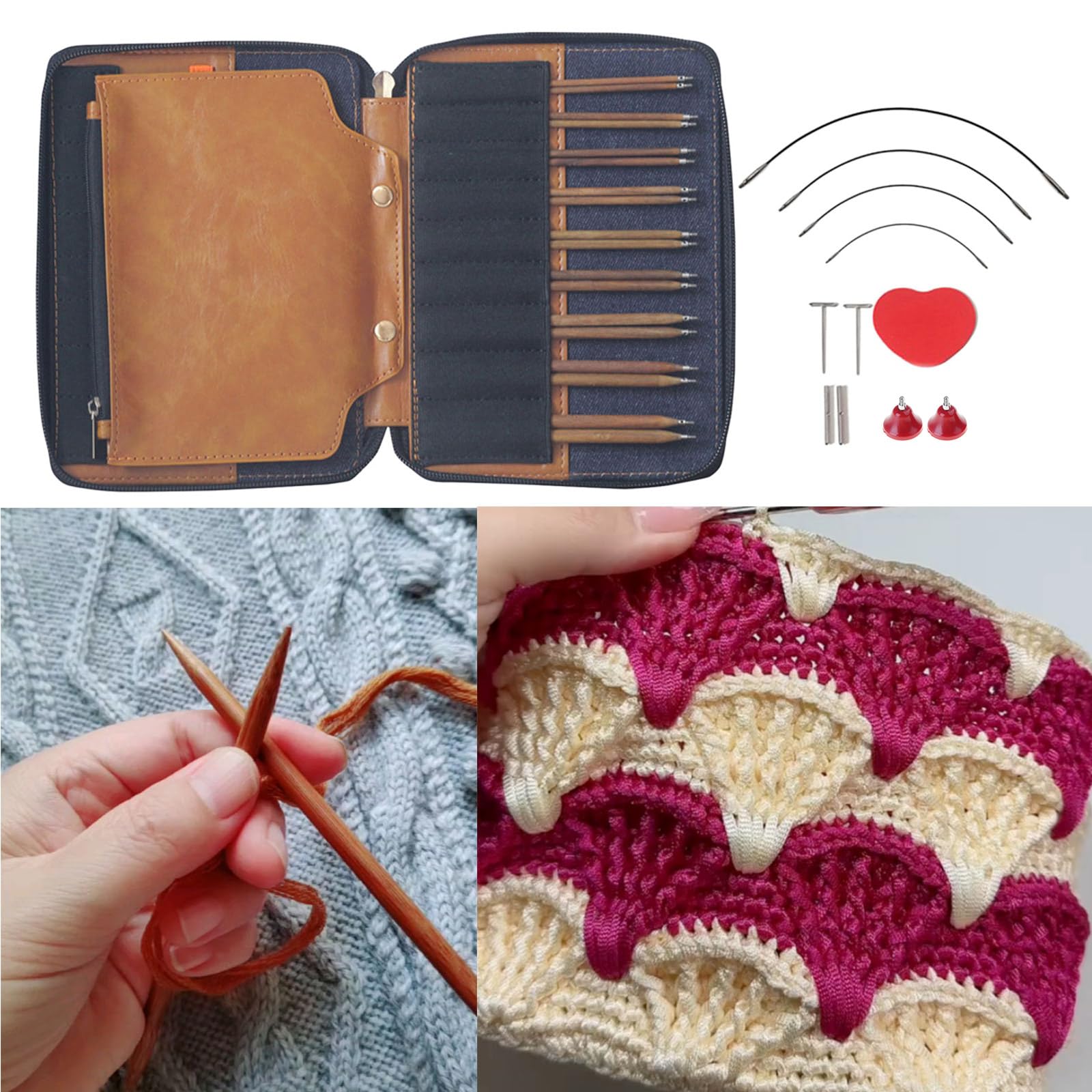Handarbeits Stricknadeln aus Holz, austauschbares Rundstrickset mit leuchtenden Farben, abnehmbare Stricknadeln Basteln