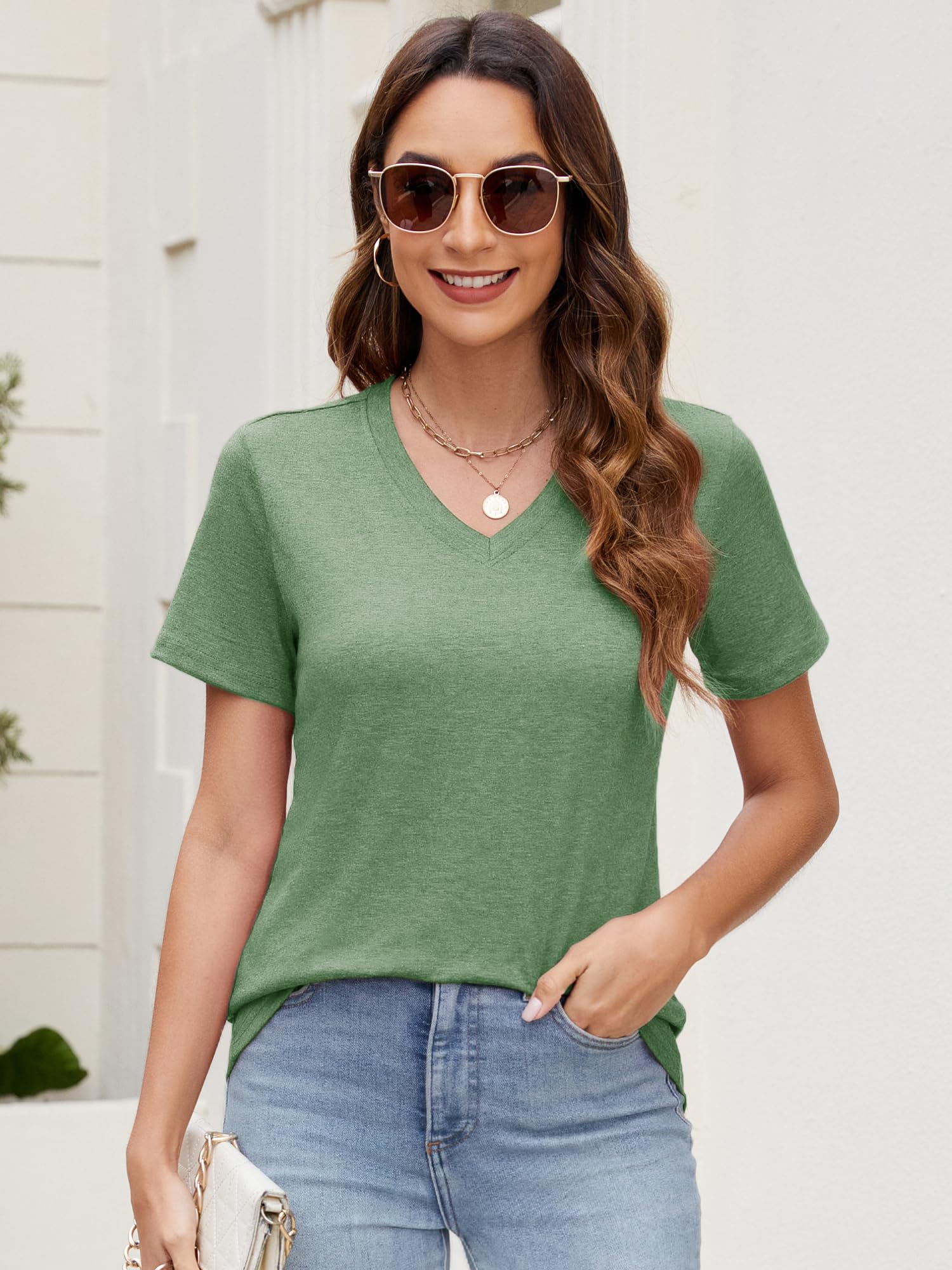 Tshirt Damen, Sommer Tops für Damen V-Ausschnitt Oberteile 3er Pack