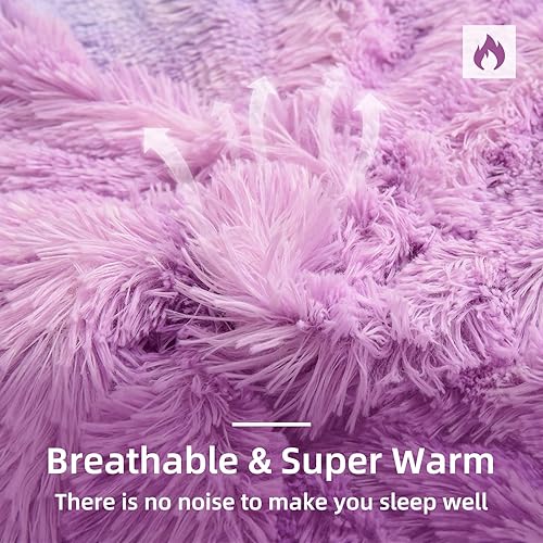 Miniatura 5 de A Nice Night Juego de funda de edredón de pelo sintético lanudo y esponjoso, estilo teñido anudado, más suave, juego de ropa de cama de terciopelo