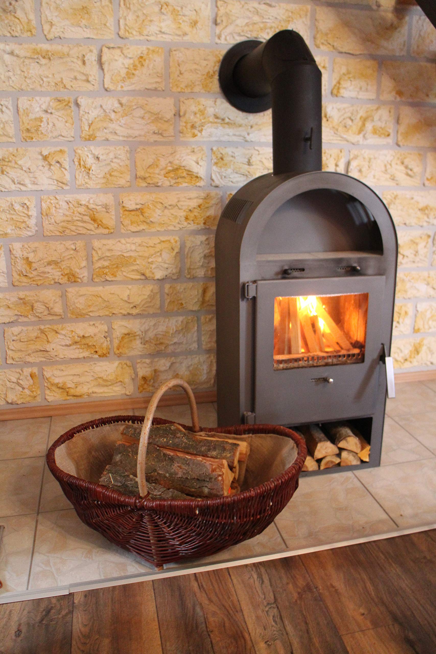 Grande cesto per legna da ardere in vimini con borsa in juta, cestino per legna da ardere, cestino per camino, cestino per legna