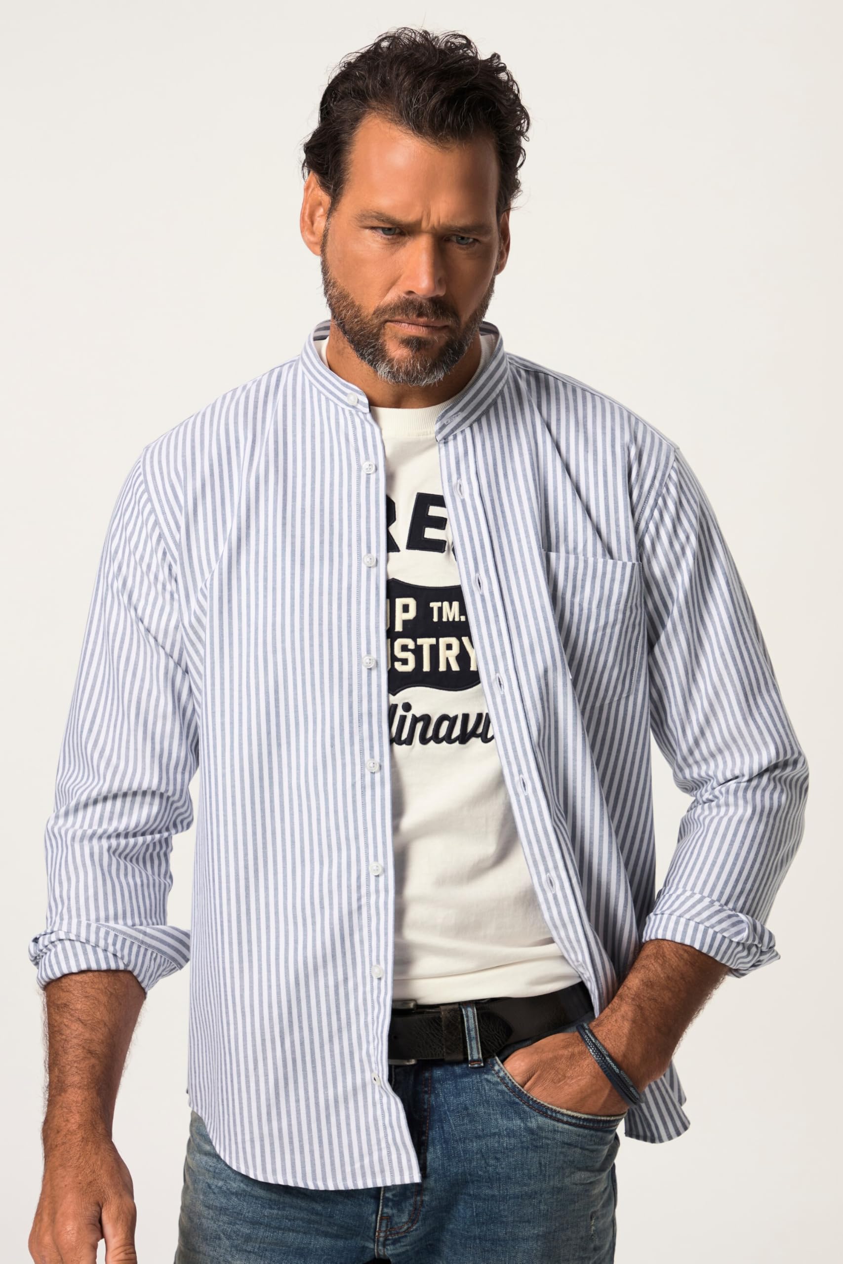 JP 1880 Camicia A Righe Colletto Alto MF Oxford 1/1 Camicia Uomo