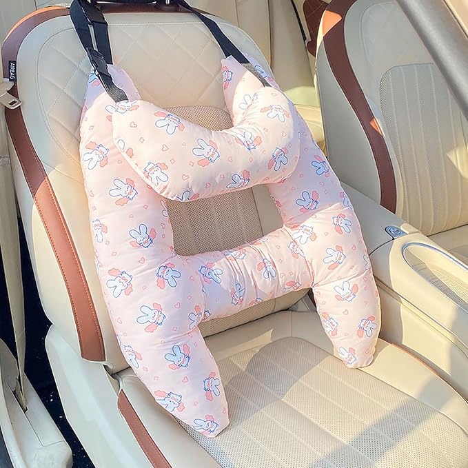 Almohada ajustable para cinturón de seguridad de auto para niños rosa miniatura 3