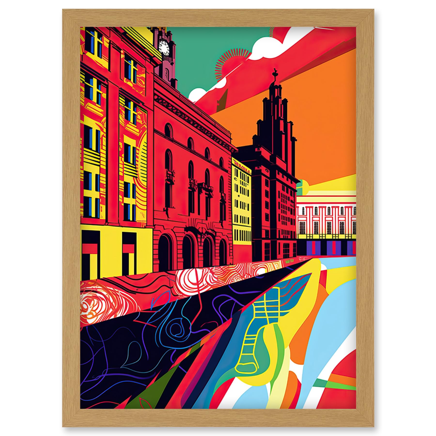 Artery8 Royal Albert Dock Liverpool Waterfront Pop Art Artwork Framed Wall Art Print A4