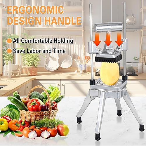 Miniatura 4 de Hakka - Cortador comercial de verduras con 3 cuchillas de repuesto, cortador de cebolla comercial, cortador de patatas de acero inoxidable, incluye