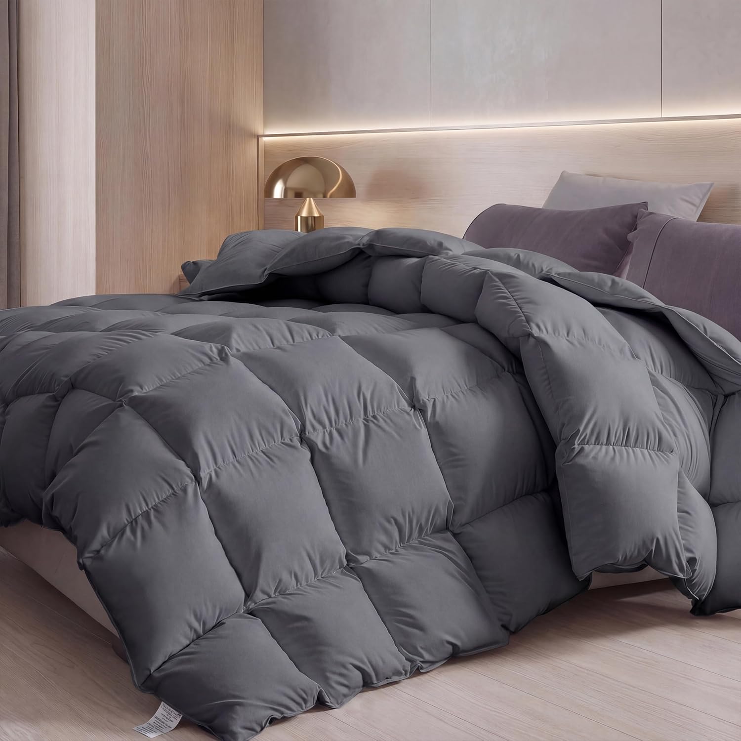 Hotel Fluffy Goose Down Duvet Filled with Down and Feathers King Size Medium Weight Luxurious Down Duvet Insert All Season Bed Comforter Ultra Soft Organic Cotton 90x106 Inches