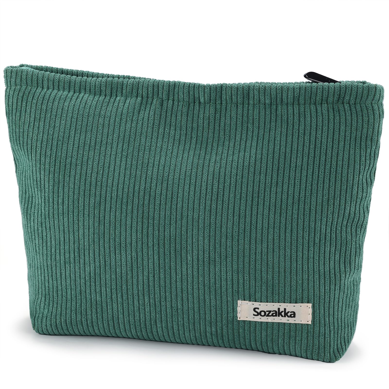 Makeup Bag for Women Large Green Corduroy Cosmetic Bag Travel Toiletry Pouch for Purse Zipper Portable Toiletry Bags Organizer Cute Y2K Aesthetic