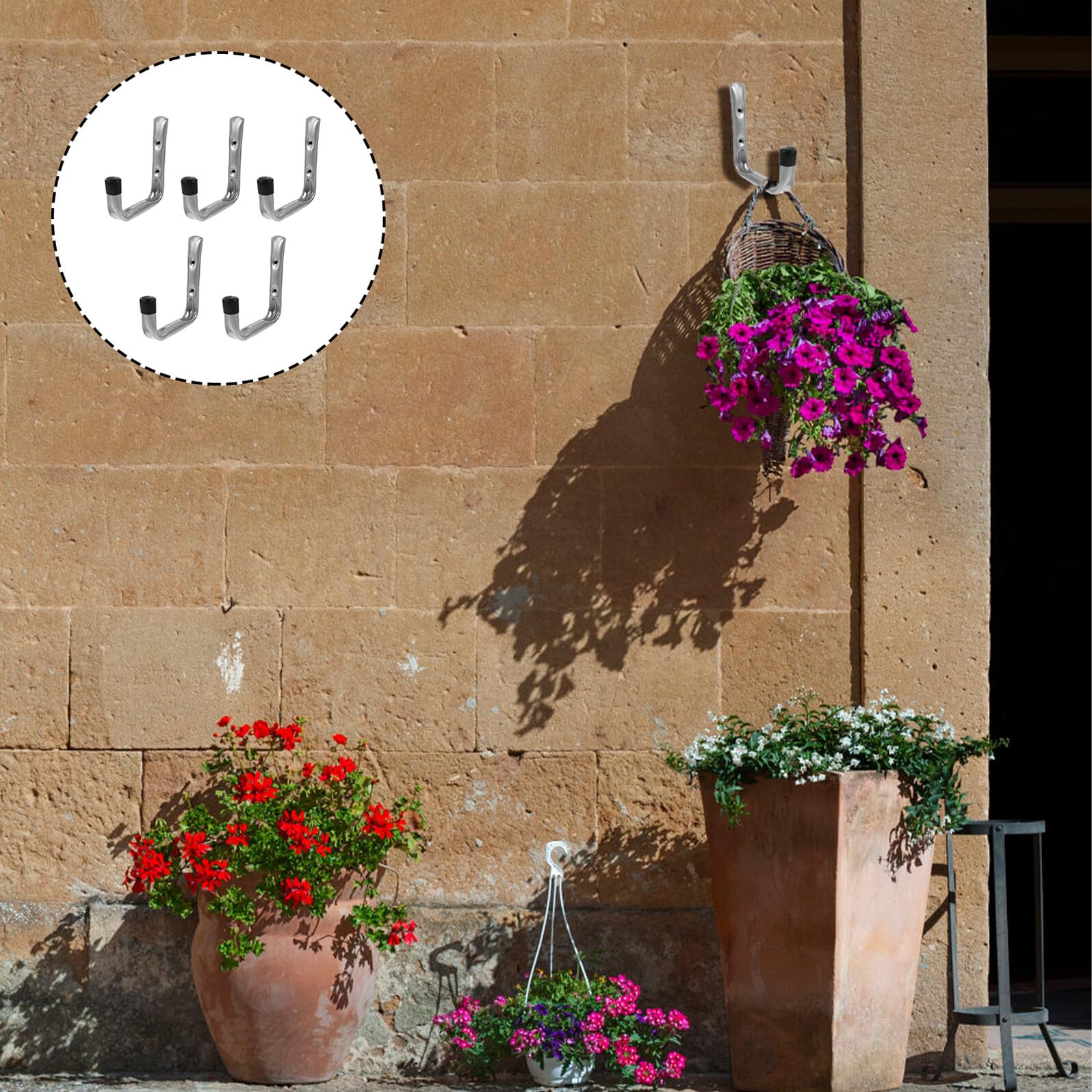 5 Stück Teiliges Verzinkte Stahlrohr wandhaken Schwerlastfähige Garagen organizer Wandmontierte Werkzeughalter für Garage Garten Fahrrad Gartenschlauchaufhängung Rostfrei Einfache
