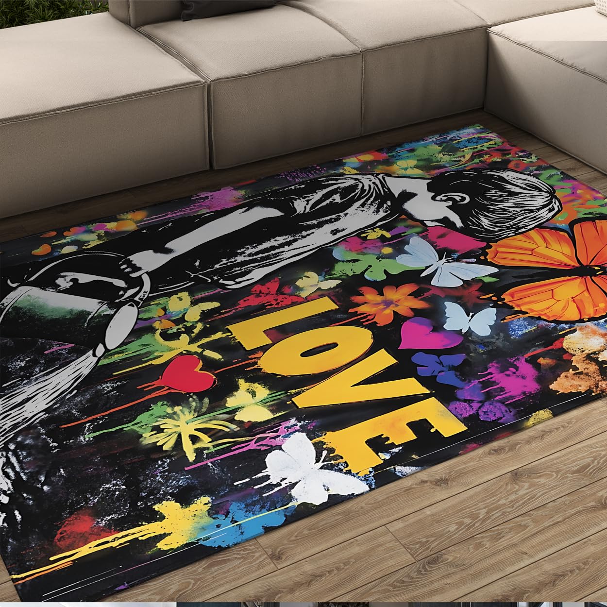 Tapis 160x200cm graffiti art de rue et carpette enfant colorée