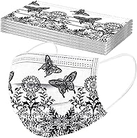 Vista 5 de Paquete de 50 mascarillas desechables con patrón de encaje con filtro facial de 3 capas con cinta elástica para las orejas, transpirables