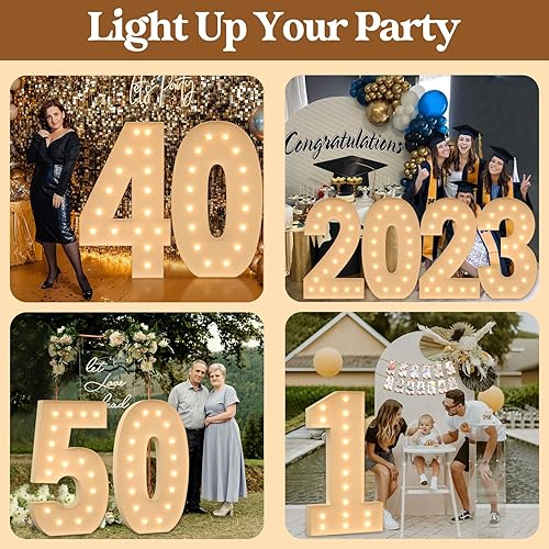 Miniatura 7 de Números de marquesina, globo de números iluminados grandes de 5 pies, números gigantes iluminados, números de mosaico para marco de globos para