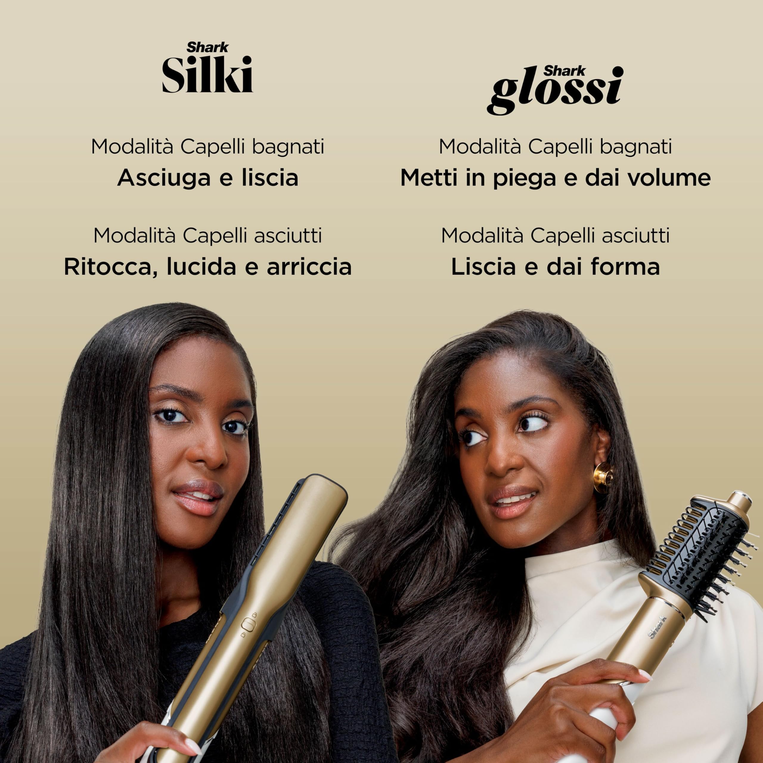 Shark Glam Multi-styler per ricci definiti, onde strepitose e un liscio perfetto con ceramica a temperatura controllata, tecnologia Gloss-Lock e 5 accessori per lo styling tra cui Silki, Glossi