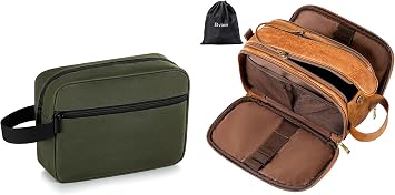 Elviros Travel Toiletry Bag for Men, Shaving Dopp Kit Water-resistant Bathroom Small Toiletries Organizer PU Leather Cosmetic Bags