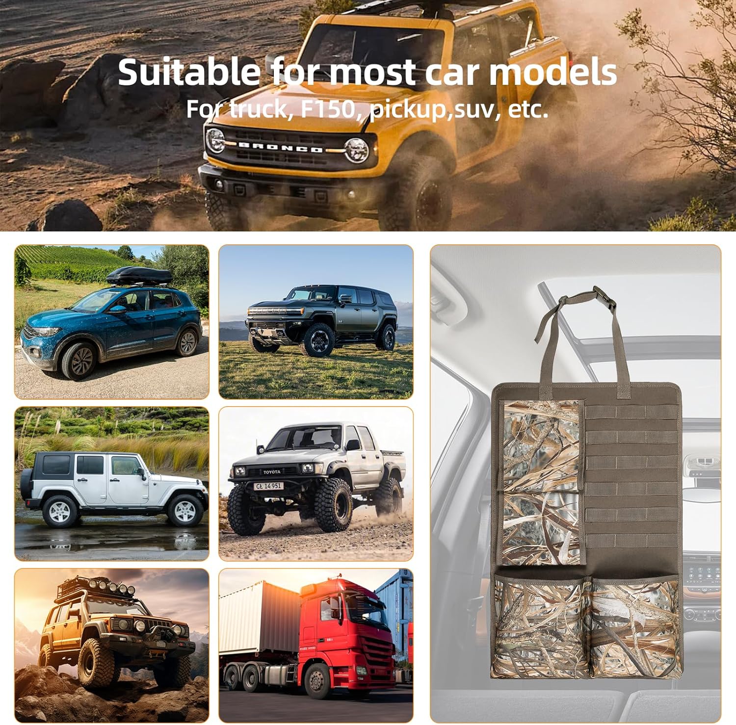 XIEEIX 2 Pack Seat Back Gun Rack for Truck,Gun Sling Bag,Molle Panel Truck Organizer,Camo Front Seat Gun Organizer Holder for Hunting Rifles/Shotguns