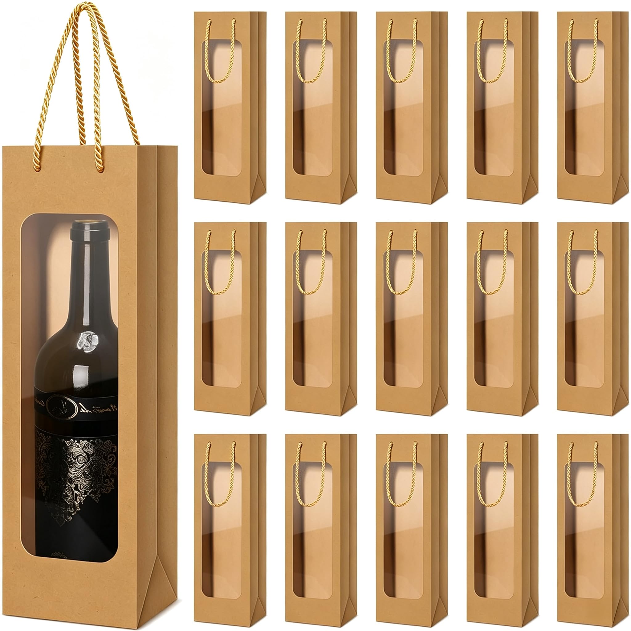50 Stk Wein Geschenktüten mit Fenster & Griff für 750-1000ml Flaschen