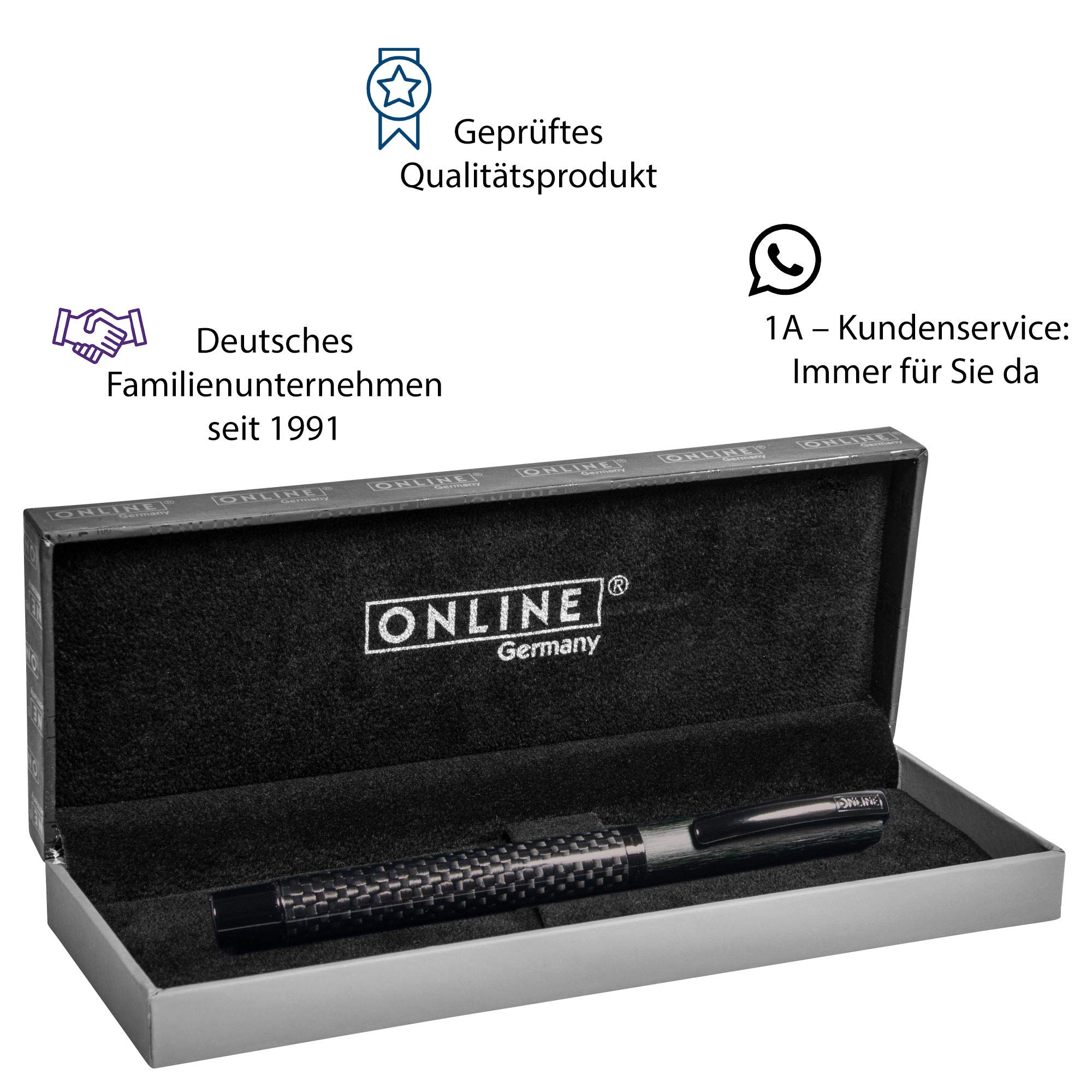 Online 36013 Rollerball Vision Carbon, Roller mit klarem Design, aus Aluminium und Carbon, mit Rollerball-Mine, nachfüllbar, für Links-und Rechtshänder, in Geschenkverpackung