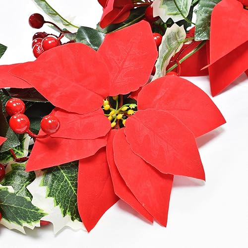 Miniatura 3 de 2 guirnaldas de Navidad, guirnalda de flores rojas artificiales de 13 pies con bayas y hojas de acebo para Navidad, vacaciones, Año Nuevo,