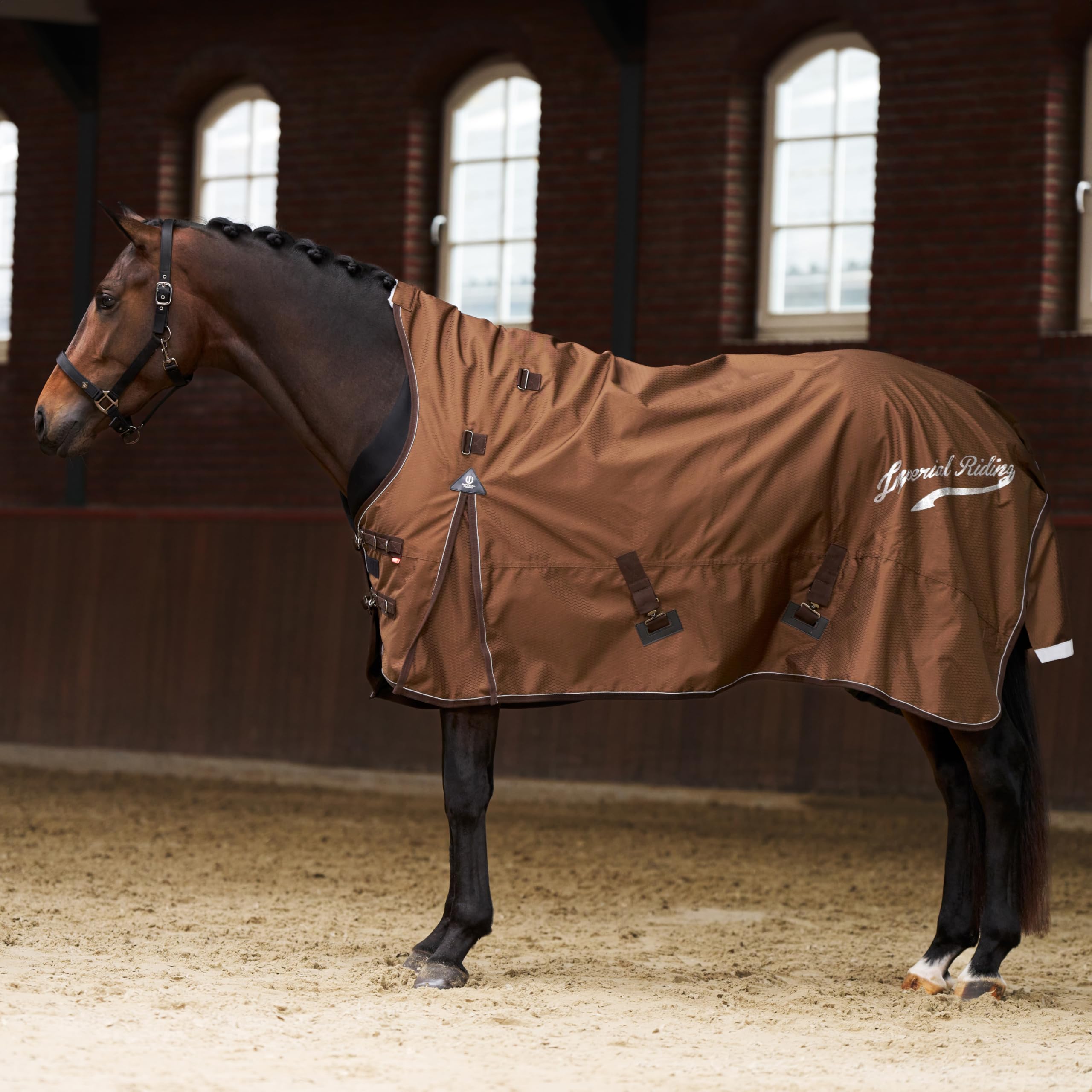 Imperial Riding Coperta per esterni IRH Super-Proof 100 g, 1200D Ripstop nylon impermeabile e traspirante, collo pieghevole e imbottitura, robusta coperta per cavalli, bronzo, 115