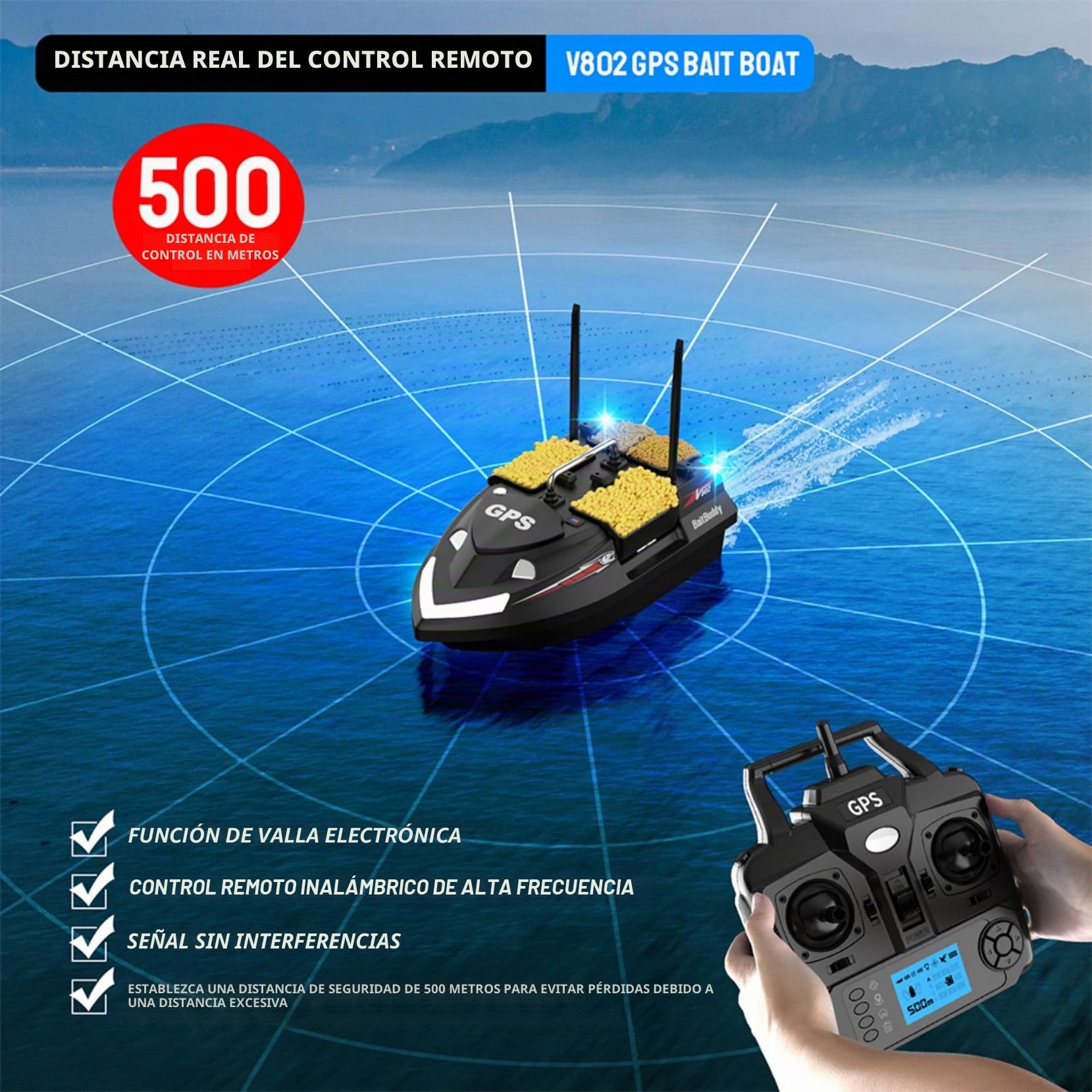 Cebo GPS de doble antena para pesca de carpas, alcance de 500 m, carga de 3 kg, 4 tolvas, barco teledirigido con funda