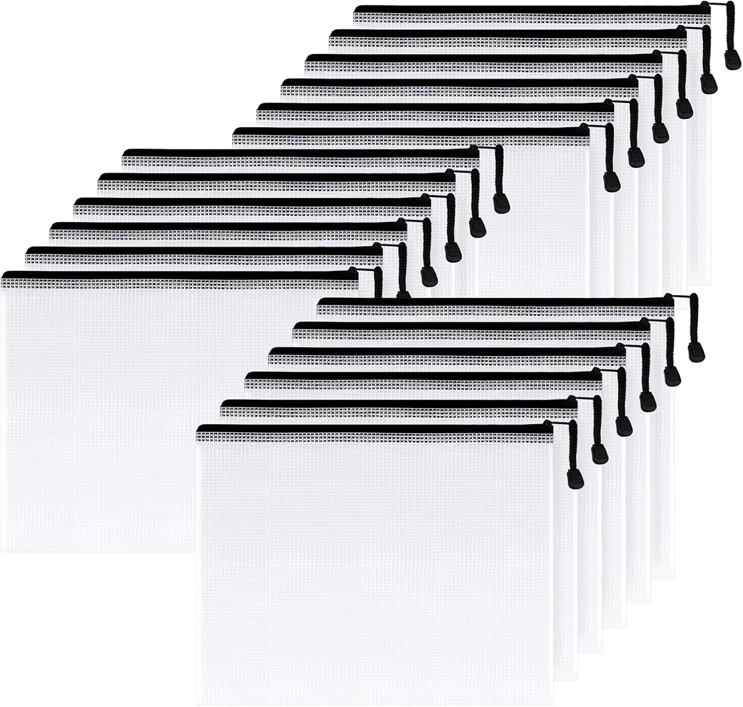 SUNEE 12+18 Mesh Zipper Pouch Bundle (12PCS 11x16 Black & 18PCS 6x9 Black)