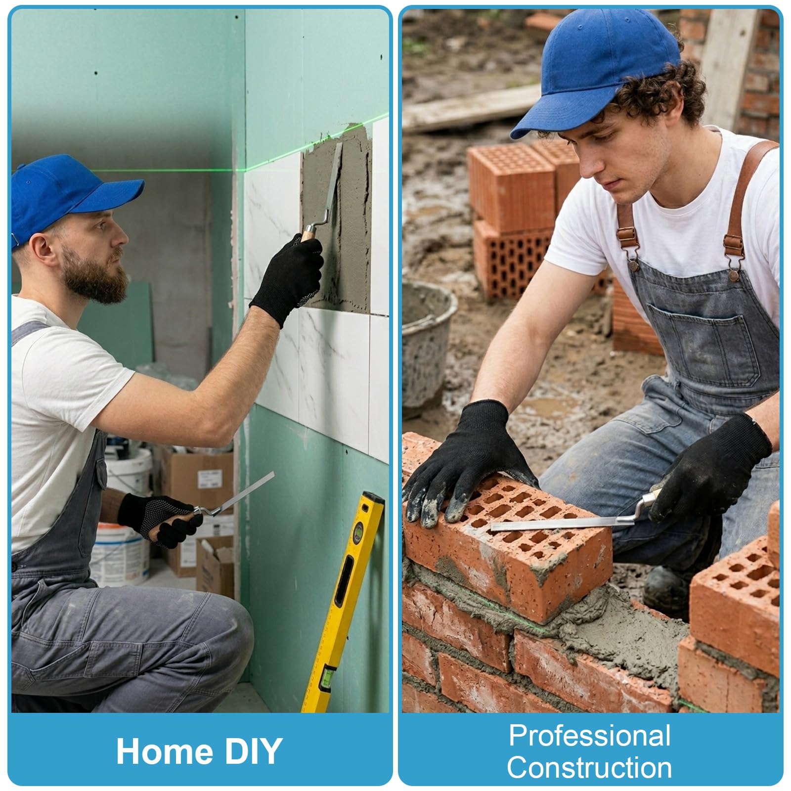 5 Stücke Fugenkelle Set, Fugenkellen & Brick Jointer mit Handschuhen, Holzgriff Fugeisen Kelle, 6/8/10/12/15mm Maurerwerkzeug für Pointing Mortar & Tiling Tools, Zement und Verfugungswerkzeug