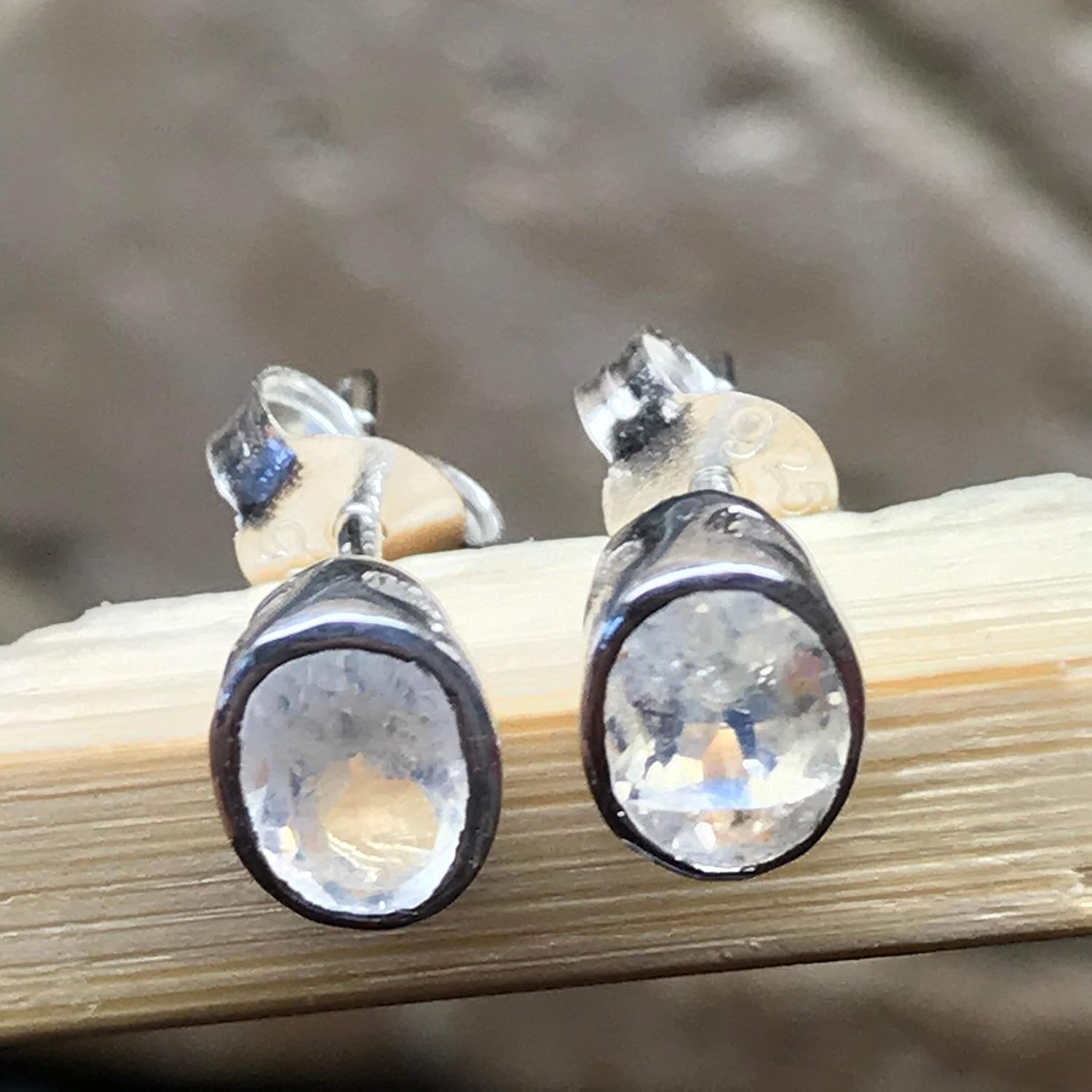 Natural Rainbow Moonstone 925 Solid Sterling Silver Earrings 7mm - Image 2