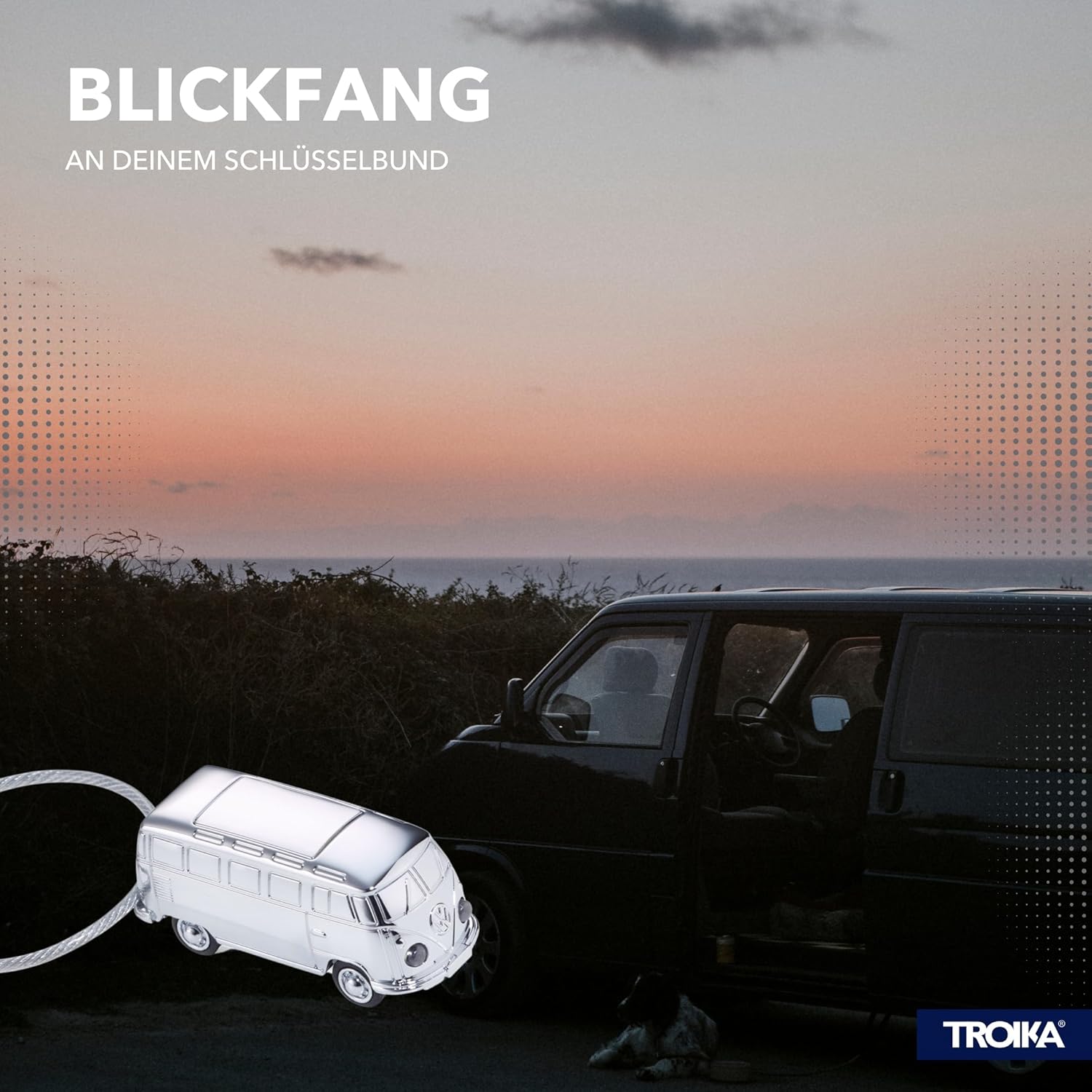 Troika Officially Licensed Volkswagen T1 Bus LED Keychain with Nail Friendly Loop