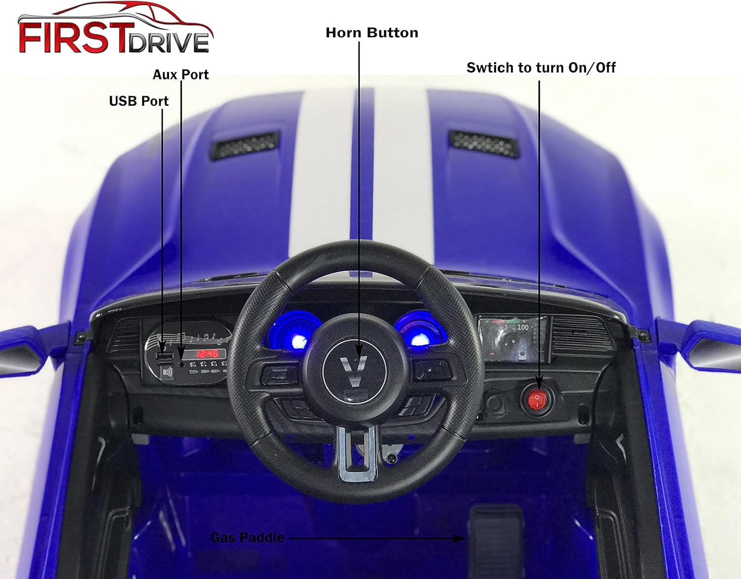 Mustang - Ride on Car - Electric Car for Kids - Kids Car with Parent Remote, MP3 Music Playback, AUX Port, Spring Suspension, LED Lights, Rear Wheel Drive, for Boys/Girls (Blue)