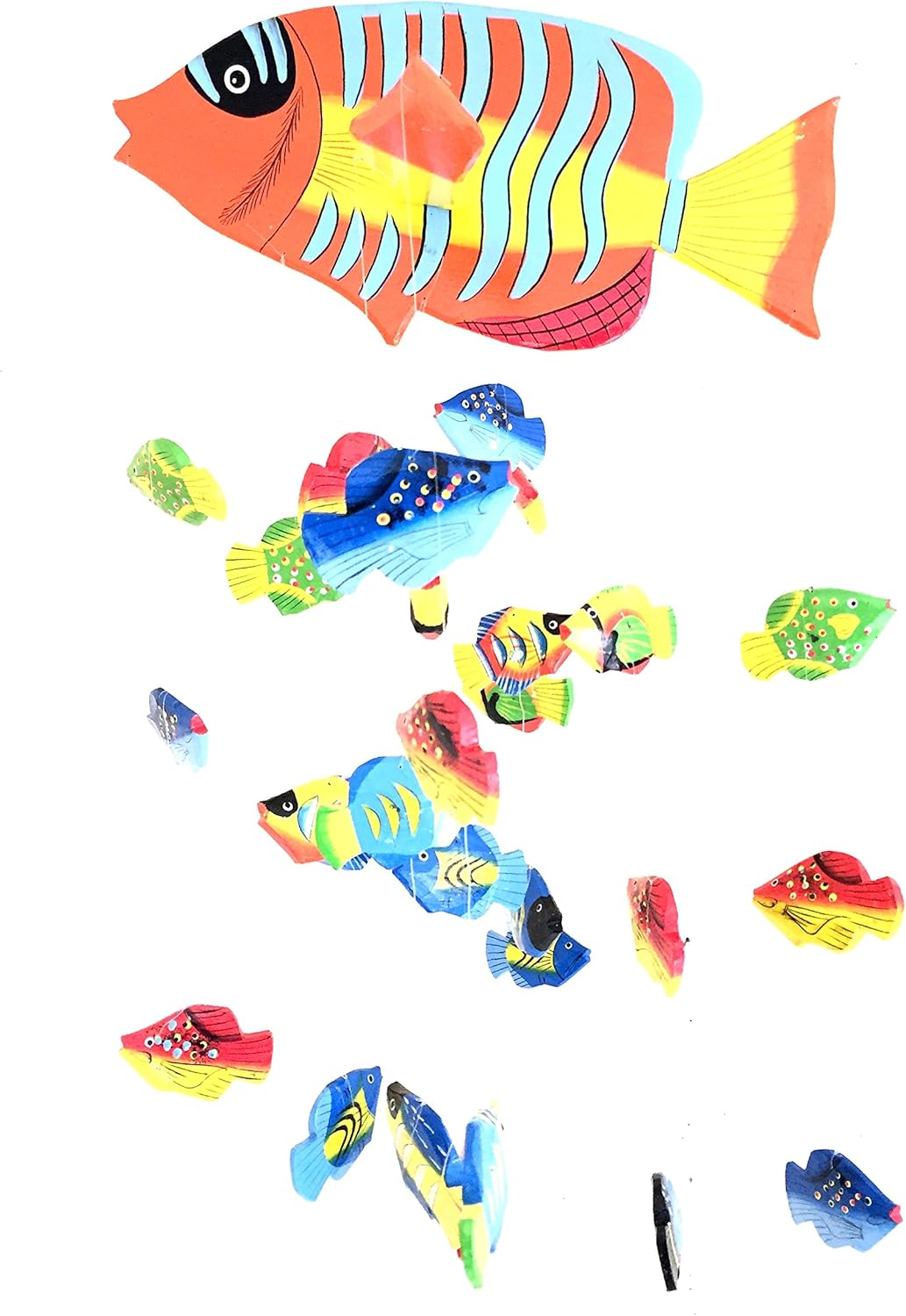 Fish Wind Chime Wooden Hand Painted Fish Mobile Tropical Fish Nautical Decor - OMA Brand (Large)
