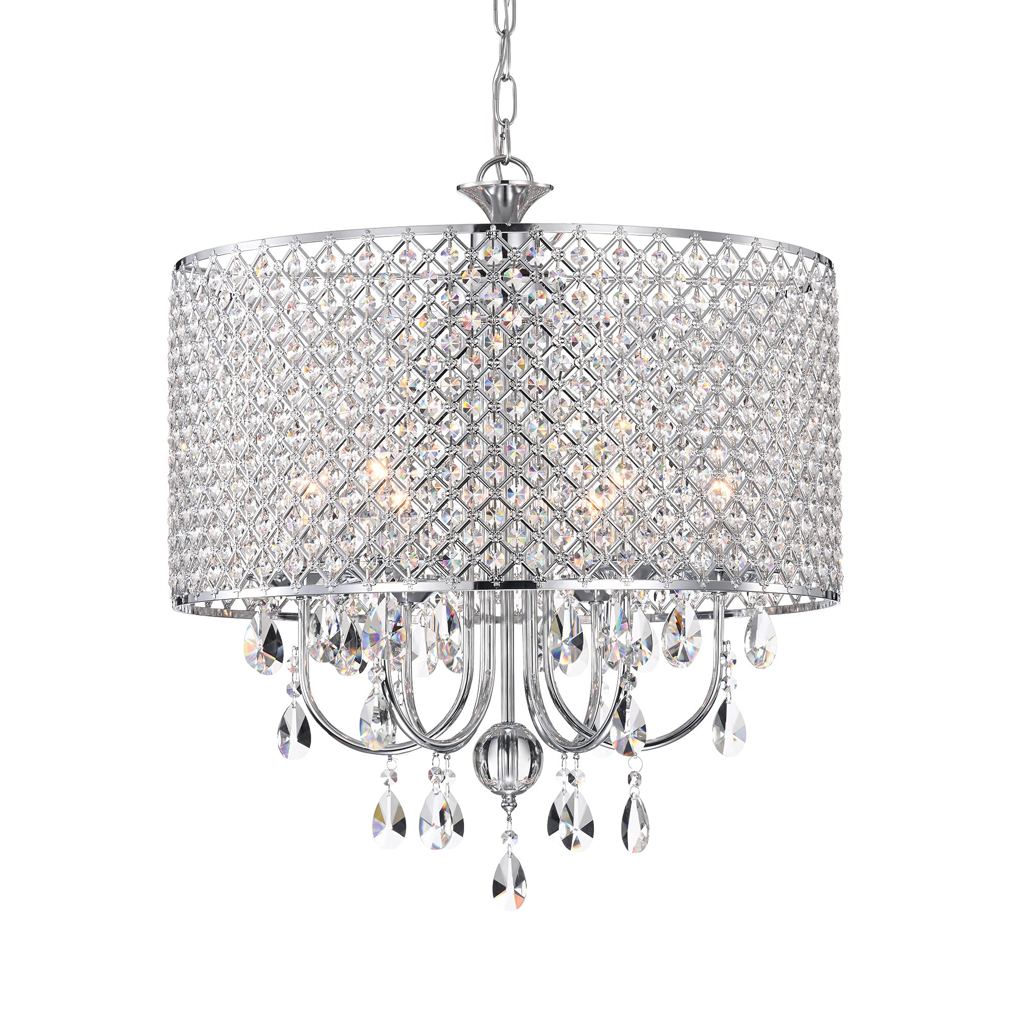 Edvivi Marya Drum Crystal Chandelier, 6 Lights Glam Lighting Fixture with Chrome Finish, Adjustable Ceiling Light with Round Crystal Drum Shade, Dining Room Light for Living Room, Dining, Bedroom