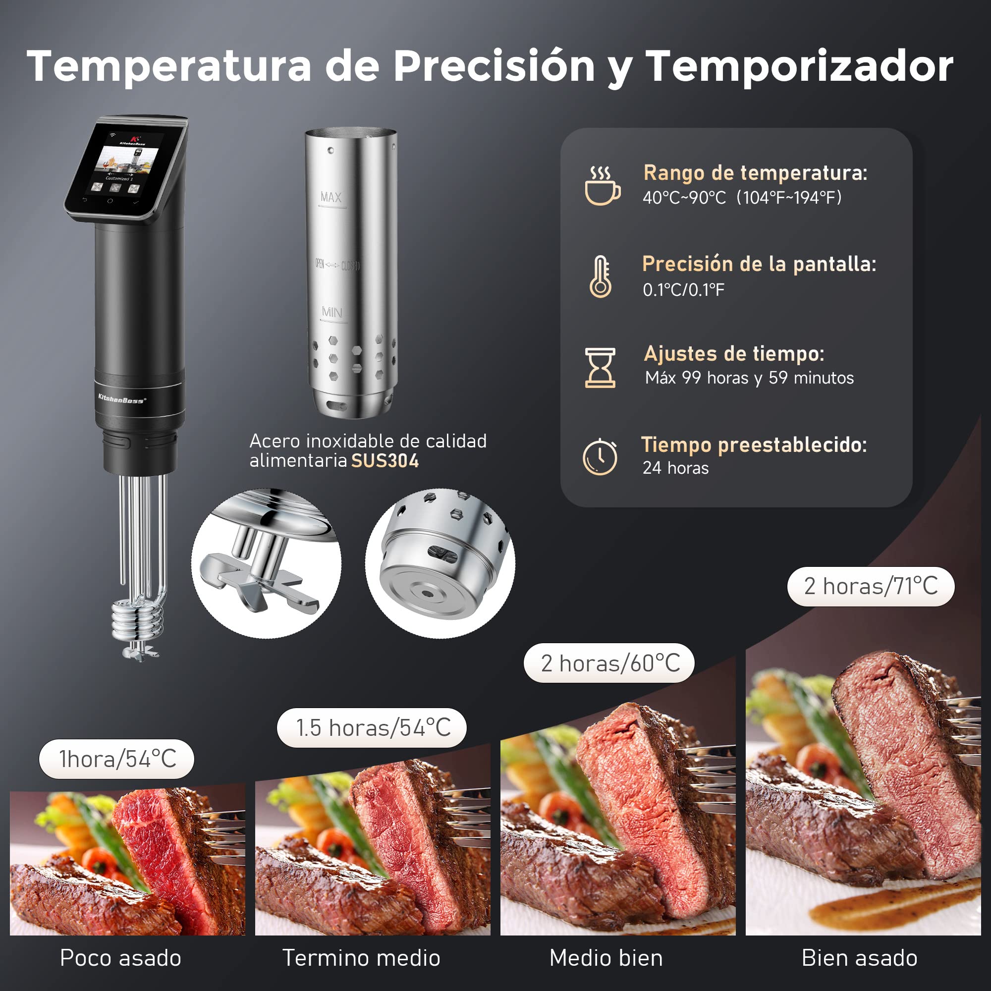 KitchenBoss Wifi Roner Cocina Baja Temperatura: G330 WLAN Sous Vide Roner, 1100W,Inmersión a Prueba de Agua IPX7 Circuladores Control de APP y Temperatura de Precisión TFT táctil Muy tranquilo