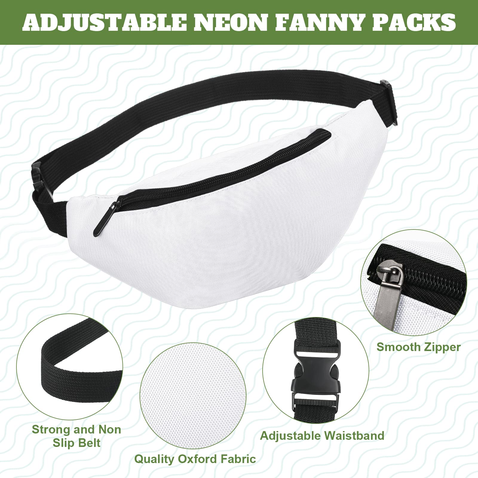 Eccliy Marsupio a sublimazione per donne e uomini, bianco, con cinghia regolabile, con cerniera, per fai da te, escursionismo, viaggi, ciclismo, festival, sport, attività all'aperto, allenamento, 20