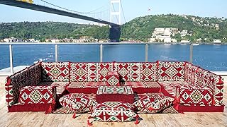 U Shaped Arabic Sofa Set, Maroon Floor Couches, Terrace Pallet Sofa, Sectional Sofas, Floor Cushions, Arabic Majlis, Turkish Floor Seating Set (U Sofa Full Set)