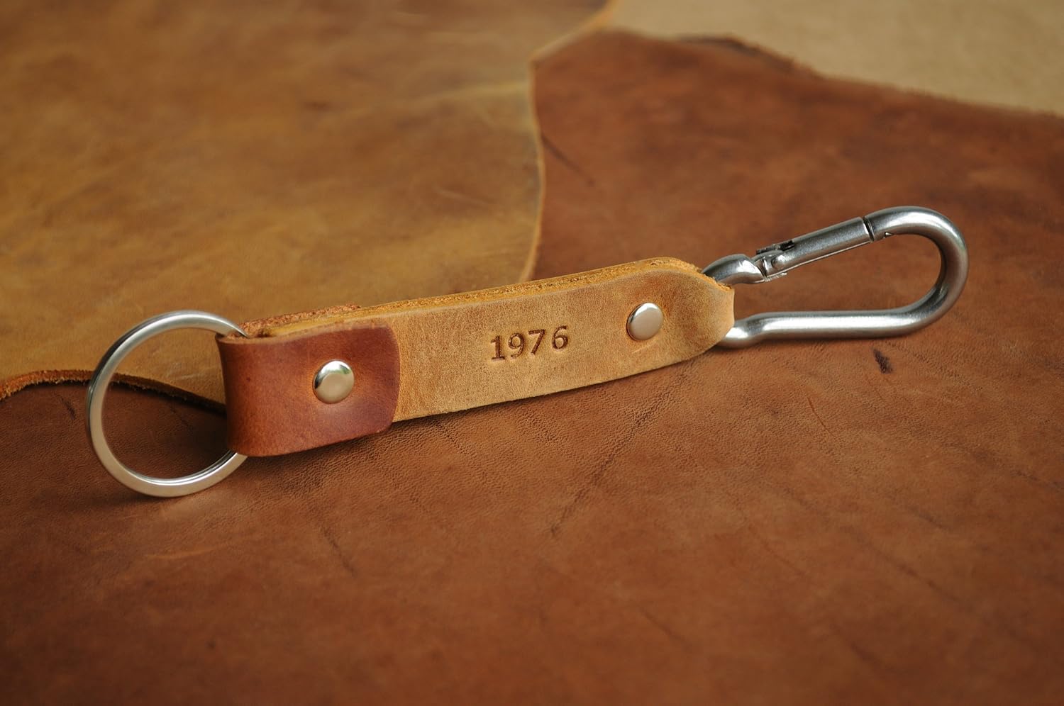 Leather carabine key chain, custom ring, monogrammed keychain, boyfriend fob holder clip keyring engraved personalized groomsmen gift, Latitude Longitude GPS