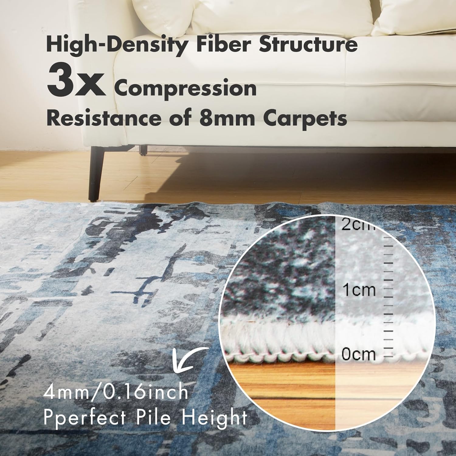 6x9 Soft Washable Area Rugs for Living Room and Bedroom, Non-Slip Stain Resistant Indoor Carpet, Cozy Floor Mat for Dining Room, Office, Under Table​Stain Resistant Blue