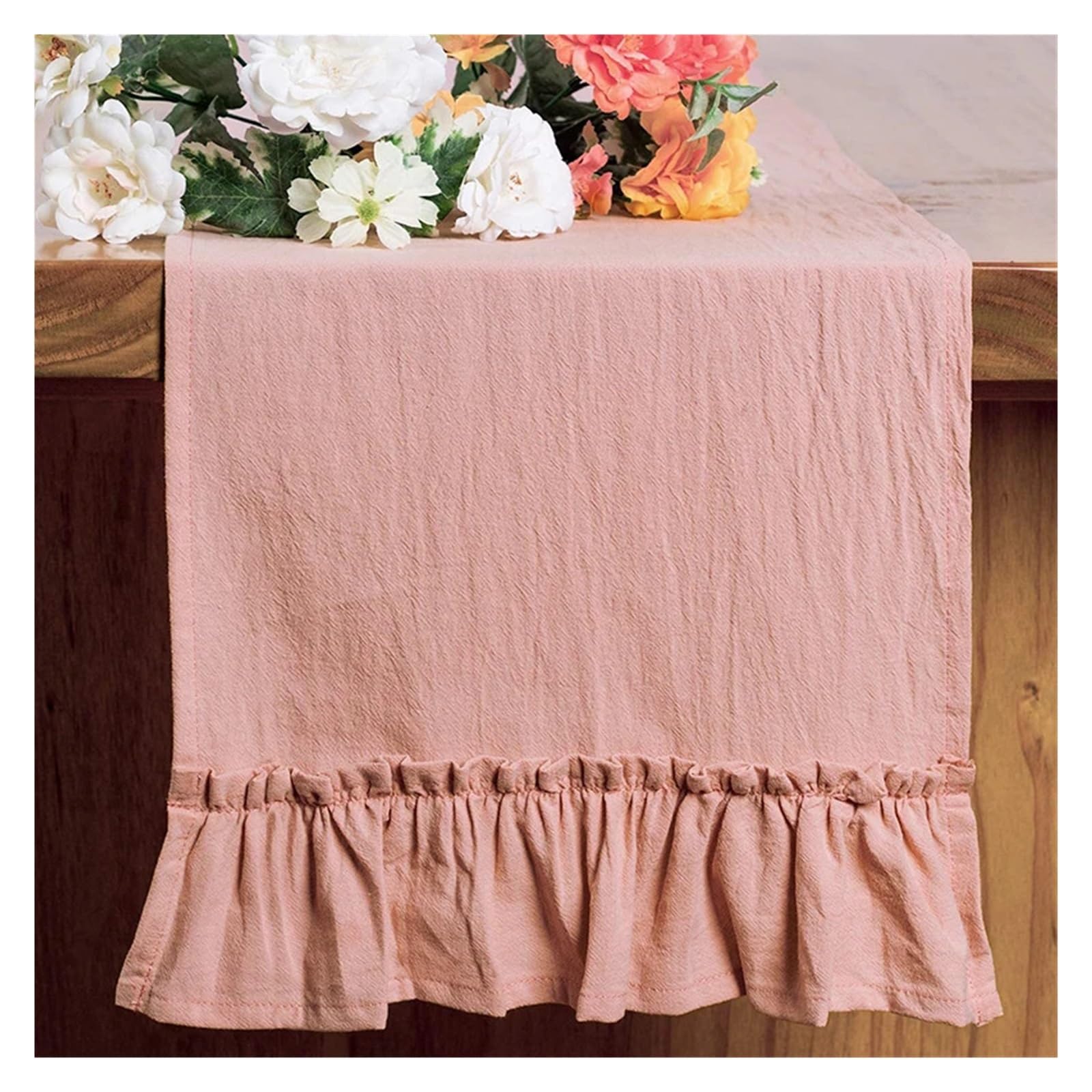 Ruffle Table Runner Cotton Ruffle White Table Runners for Rustic Wedding Decoration Birthday Party Living Room(Red,30X180CM 1pc)