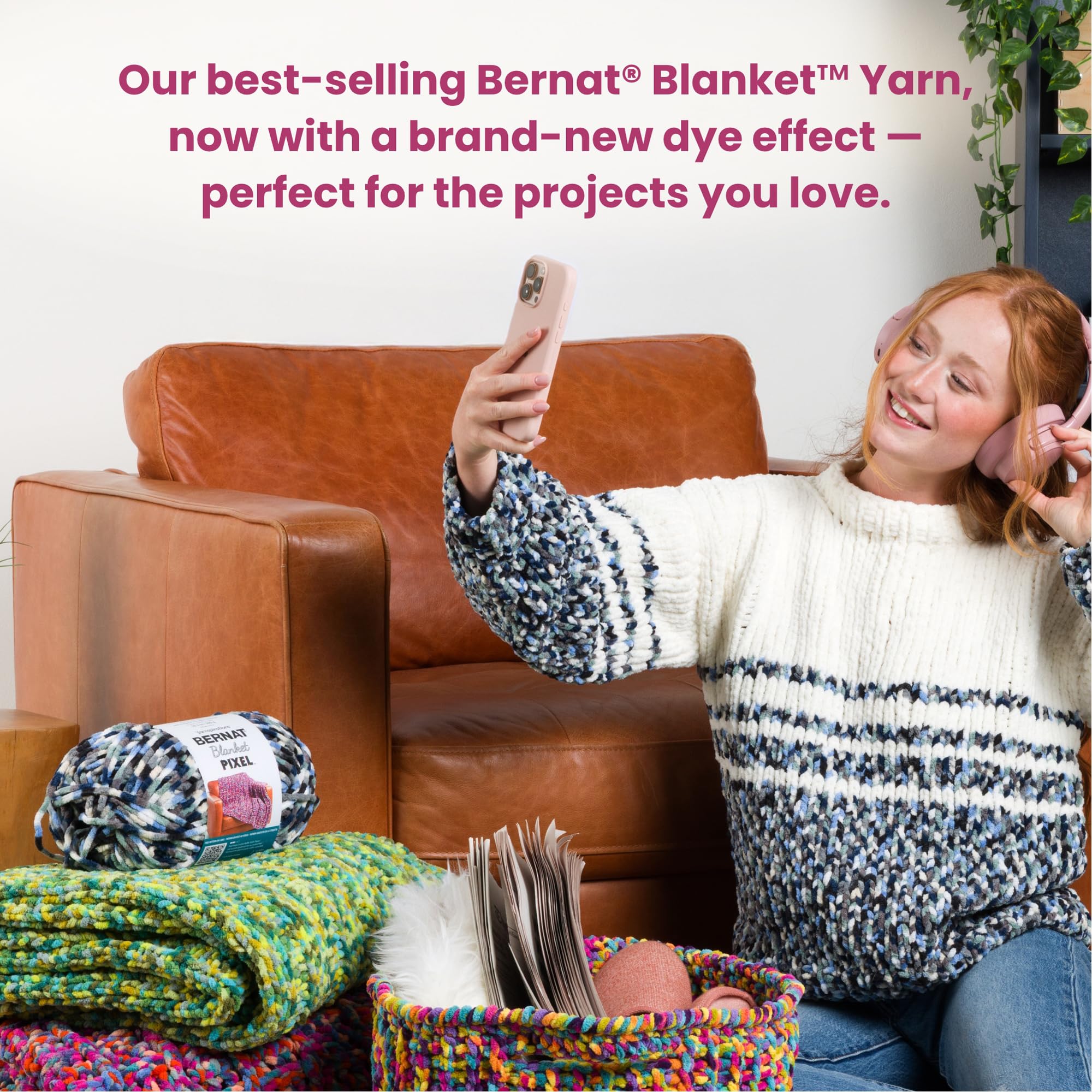 Bernat Blanket Pixel All The Colors Yarn - 2 Pack of 300g/10.5oz - 100% Polyester - #6 Super Bulky - 191 Yards - Knitting/Crochet - 5