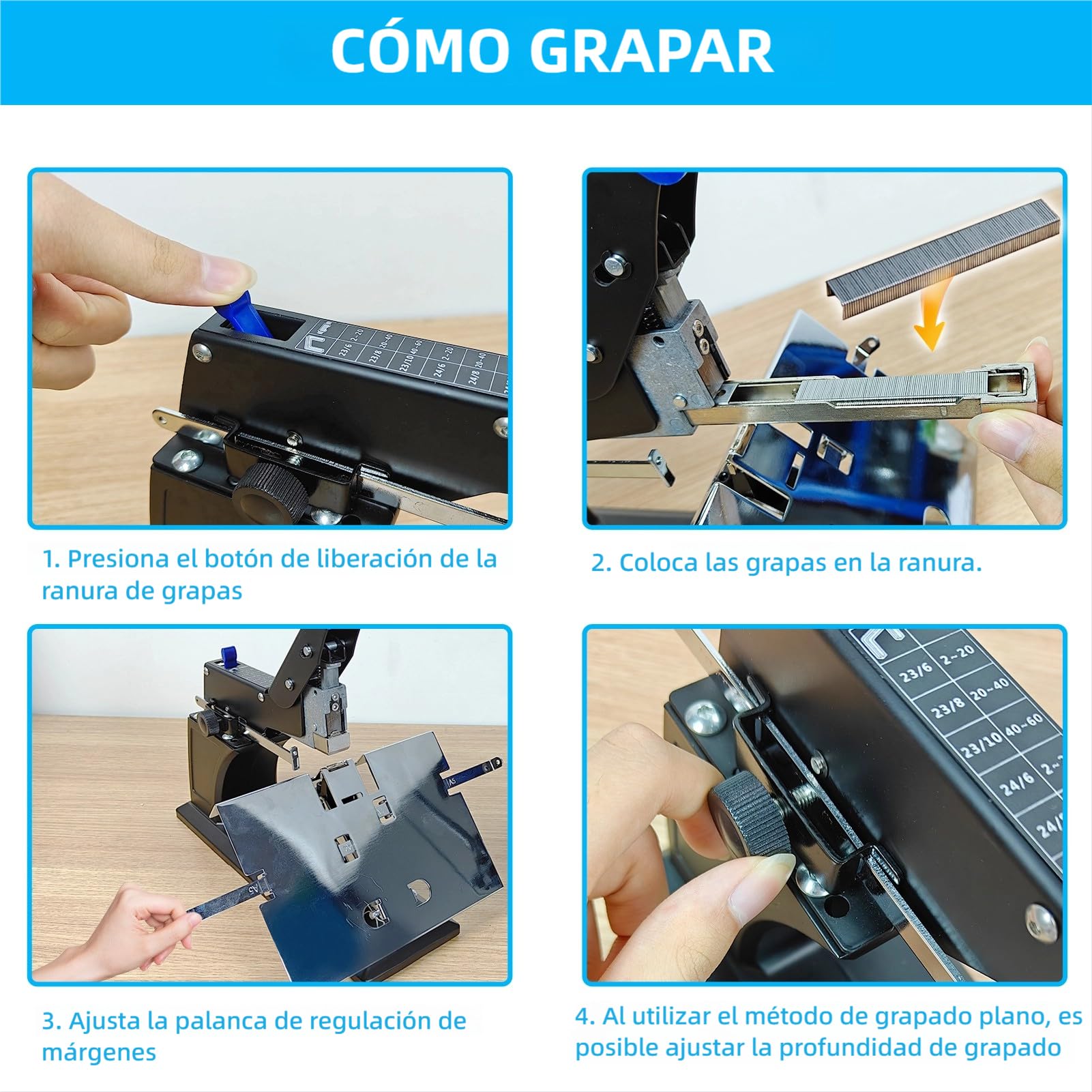 RAYSON Grapadora De Silla De Montar, 60 Hojas, SH-03 | Apta para grapado plano y en caballete, estructura metálica duradera, incluye grapas