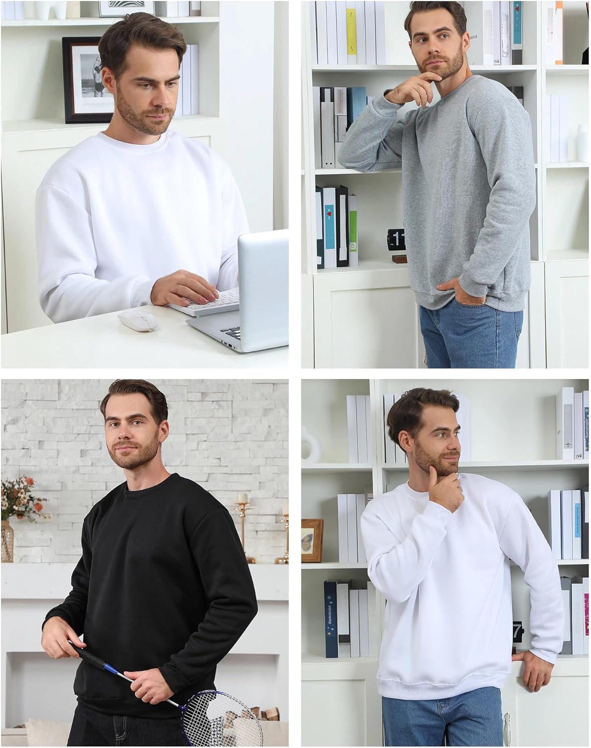 Taiyin 3 Pack Men's Lightweight Fleece Crewneck Sweatshirt Long Sleeve Sweatshirt for Men - Image 6