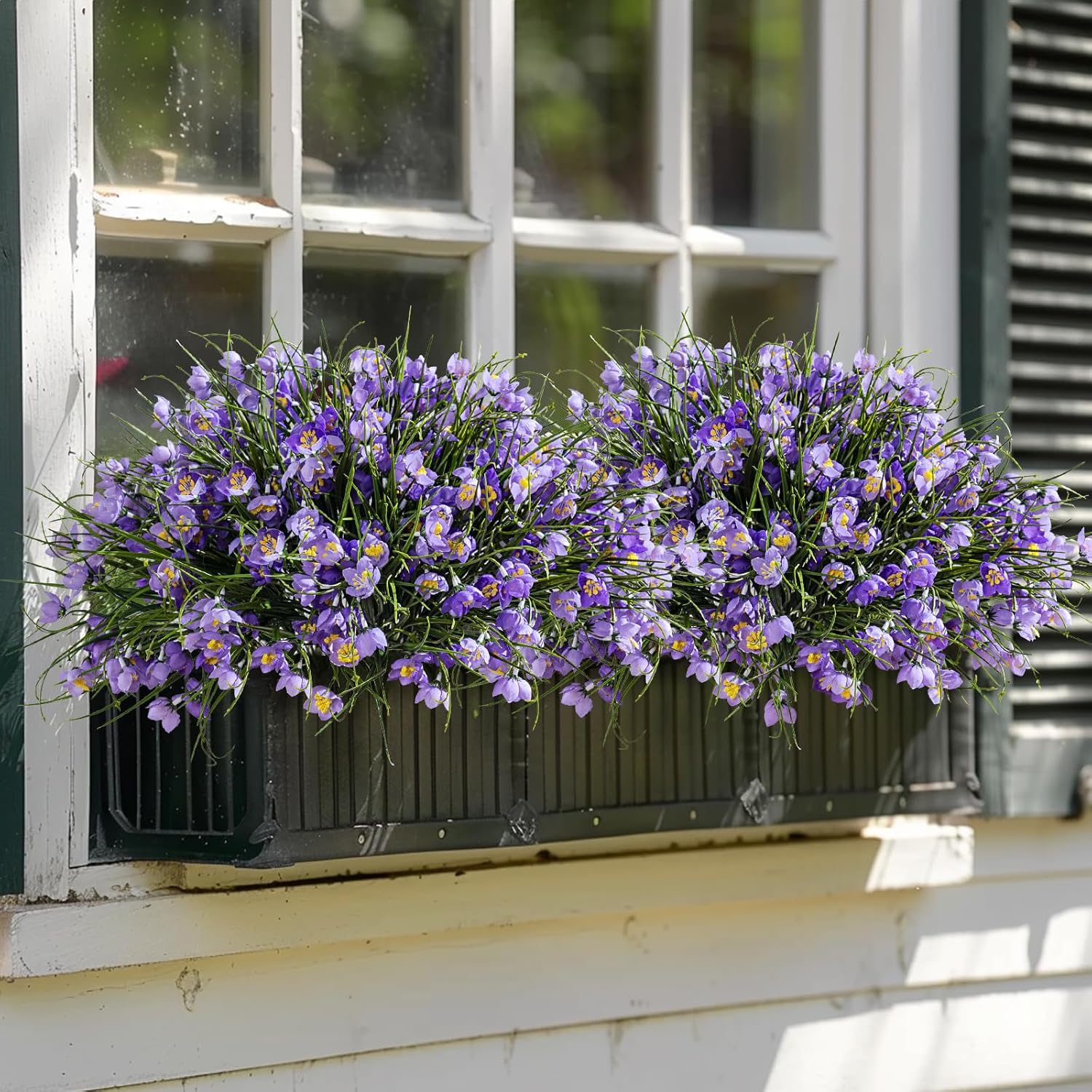 Artificial Flowers for Outdoor Indoor 10 Bundles Fake Daffodil Flowers Plant UV Resistant Realistic Faux Plants for Home Outside Garden Porch Window Box Balcony Yard Porch Fall Decor (Purple)
