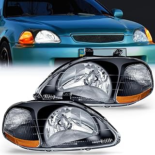 Nilight Headlight Assembly Compatible with 1996 1997 1998 Honda Civic Headlamps Replacement Black Housing Amber Reflector Upgraded Clear Lens Driver and Passenger Side