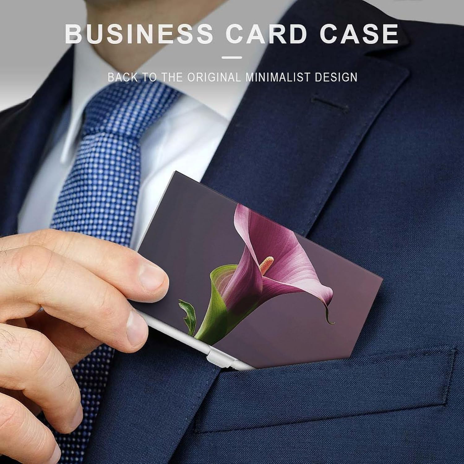 Purple Calla Lily Business Card Holder, Slim Aluminum Alloy Card Case, Pocket Name Card Organizer Holder Wallet for Woman, Man, Pocket Or Bag Storage, Office Workers