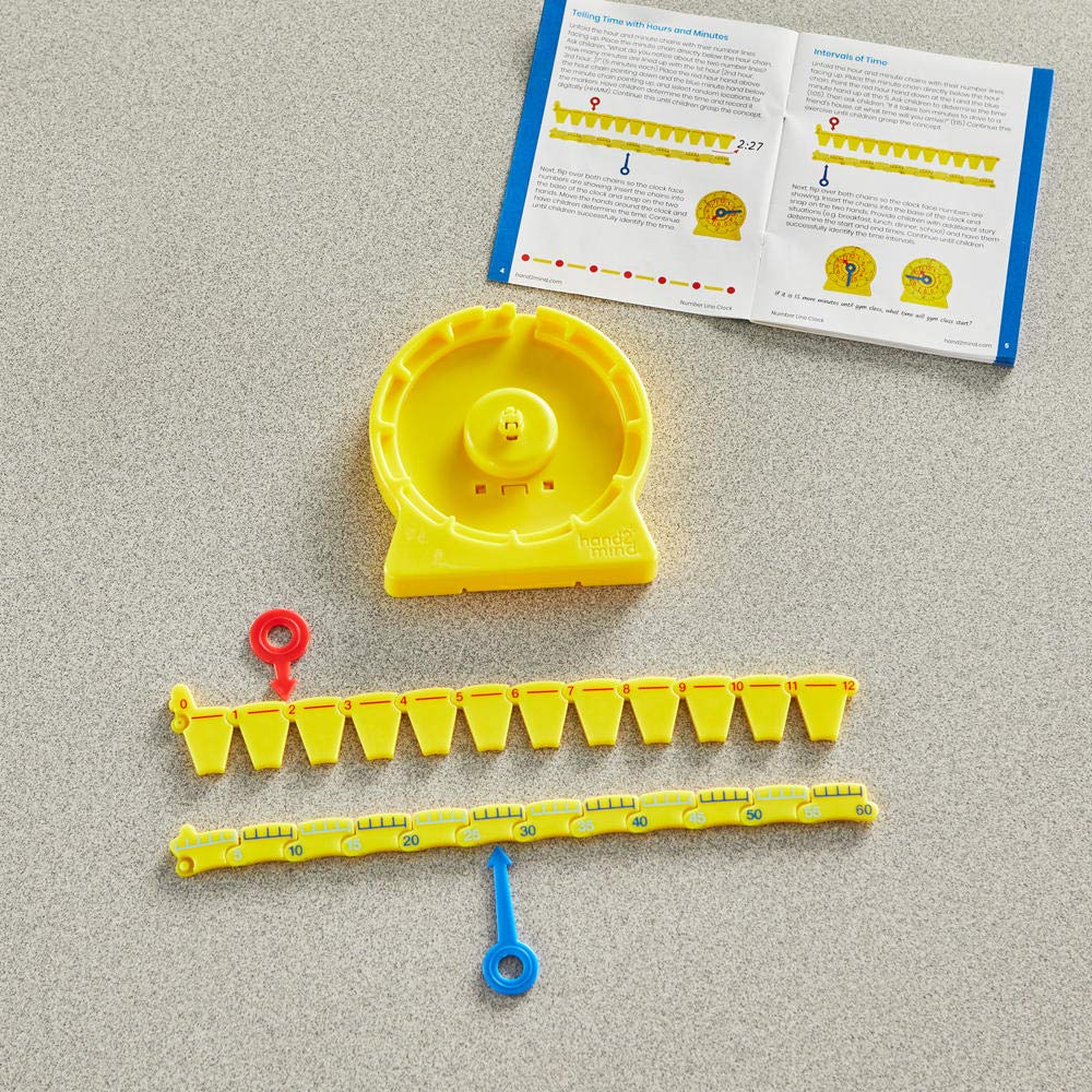 hand2mind NumberLine Clock for Kids Learning to Tell Time, Math Manipulatives for Telling Time