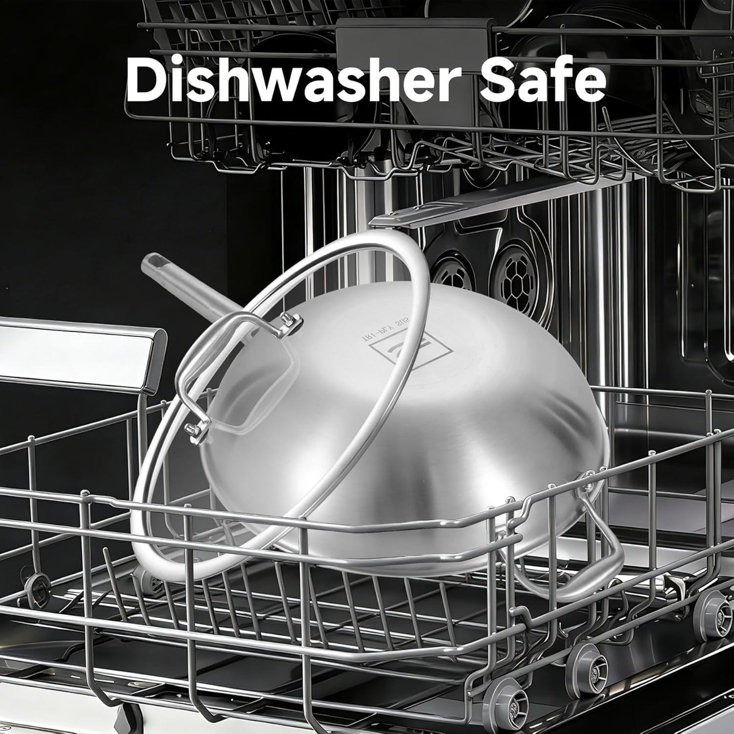 Inqibee 13 Inch Stainless Steel Wok with Lid, Induction Compatible Stir Fry Wok Pan, Long Handle & Helper Handle, Tri-Ply Construction, Works on All Stovetops, Oven & Dishwasher Safe