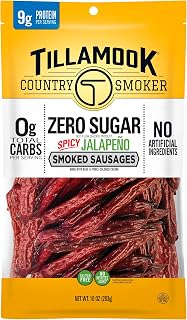 Tillamook Country Smoker Keto Zero Sugar Spicy Jalapeño Smoked Sausages 10oz - High Protein Snack Sticks