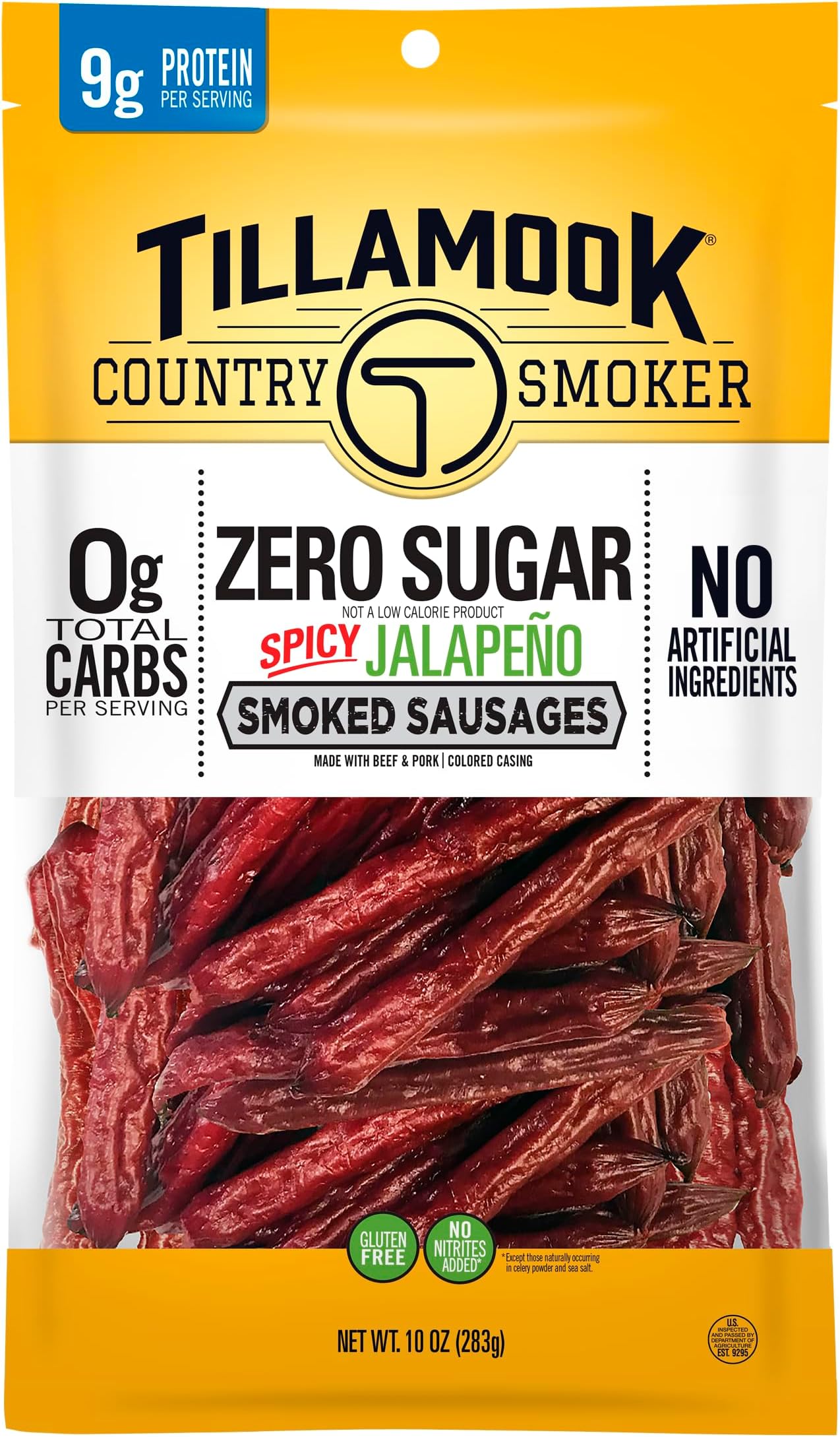 Tillamook Country Smoker Keto Friendly Zero Sugar Smoked Sausages, Spicy Jalapeño, 10 Ounce