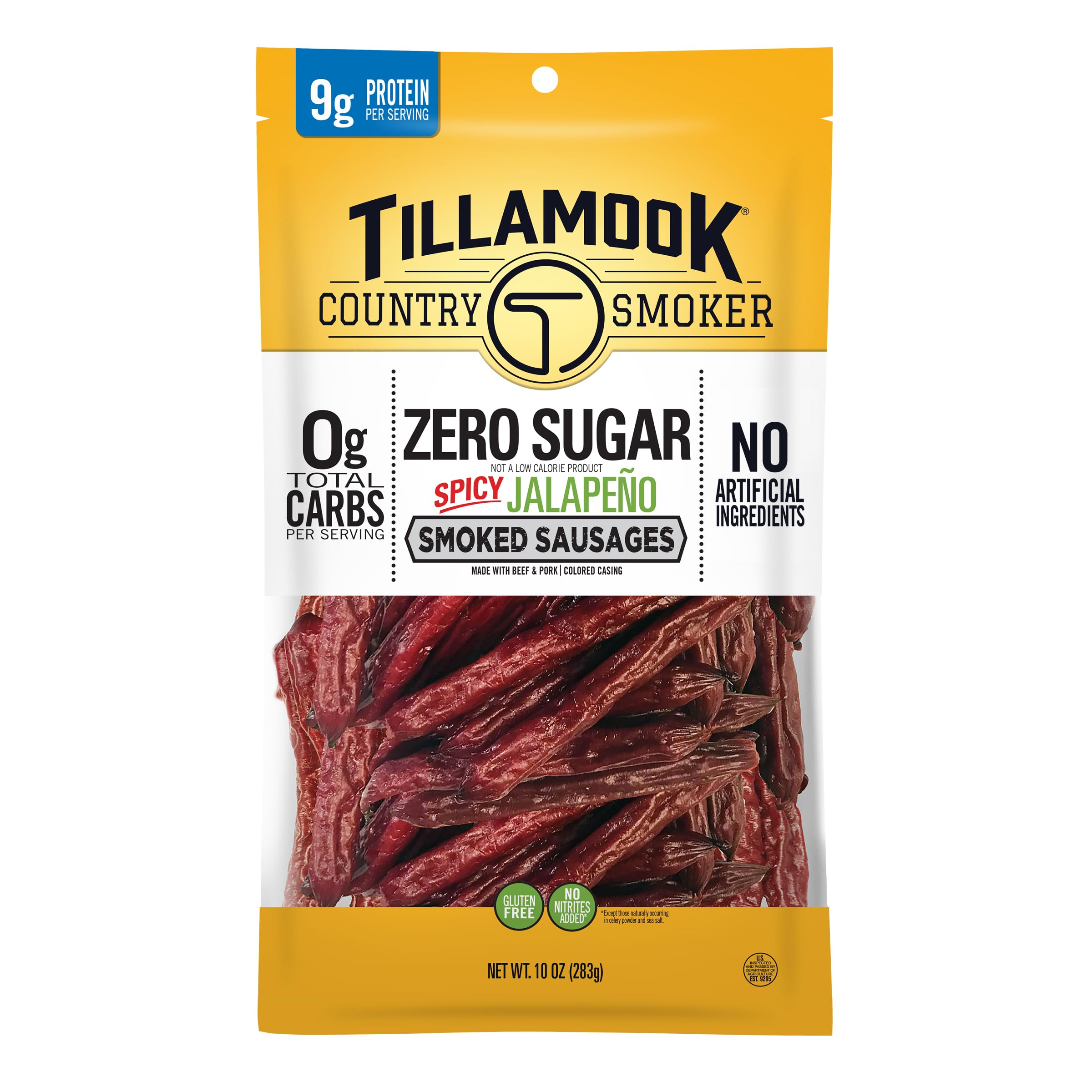 Tillamook Country Smoker Keto Friendly Zero Sugar Smoked Sausages, Spicy Jalapeño, 10 Ounce