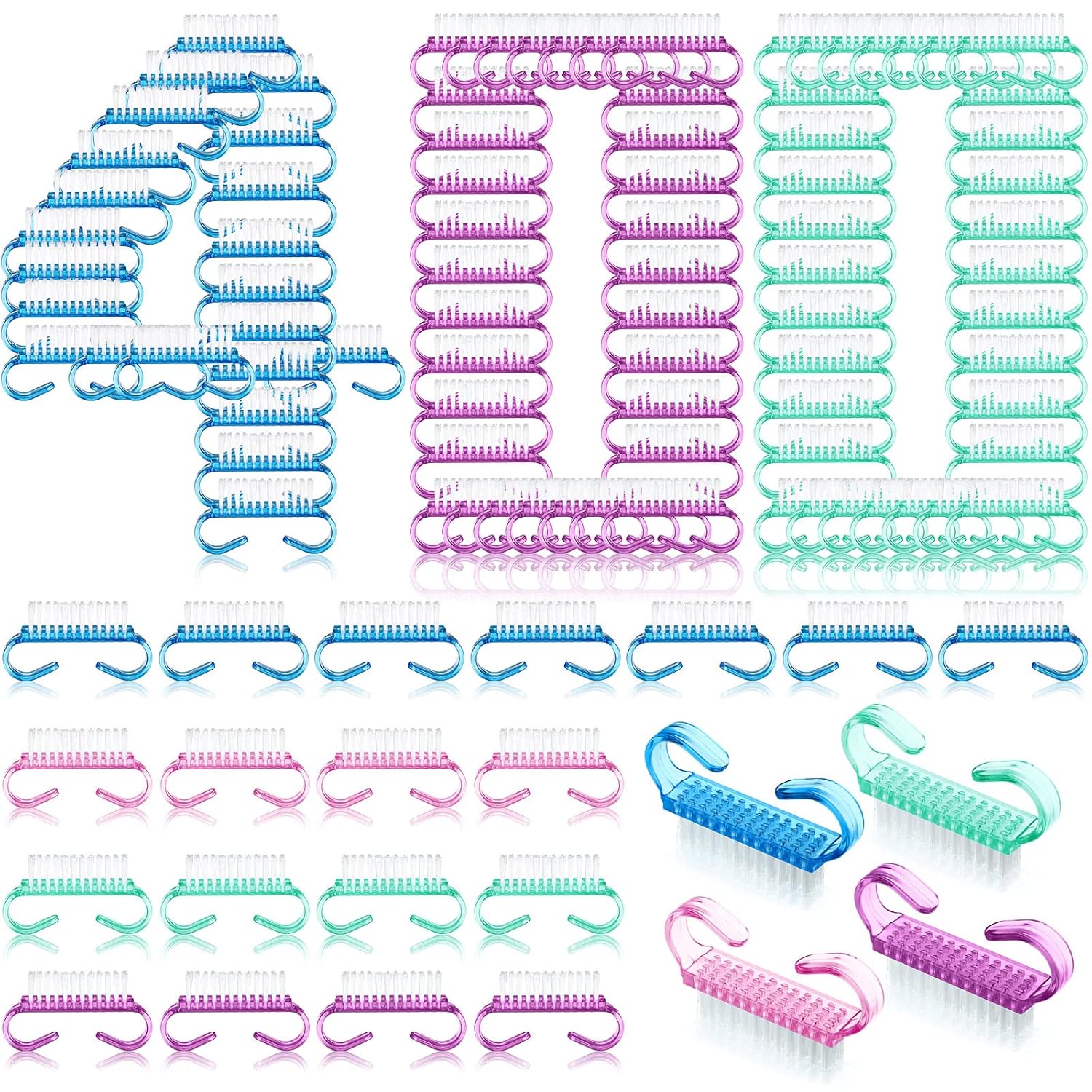 Bokon 400 Pcs Handle Grip Nail Brush Bulk Hand Fingernail Scrub Cleaning Brushes for Toes and Nails Cleaner, Pedicure Scrubbing Tool Kit for Men and Women（Multicolor）