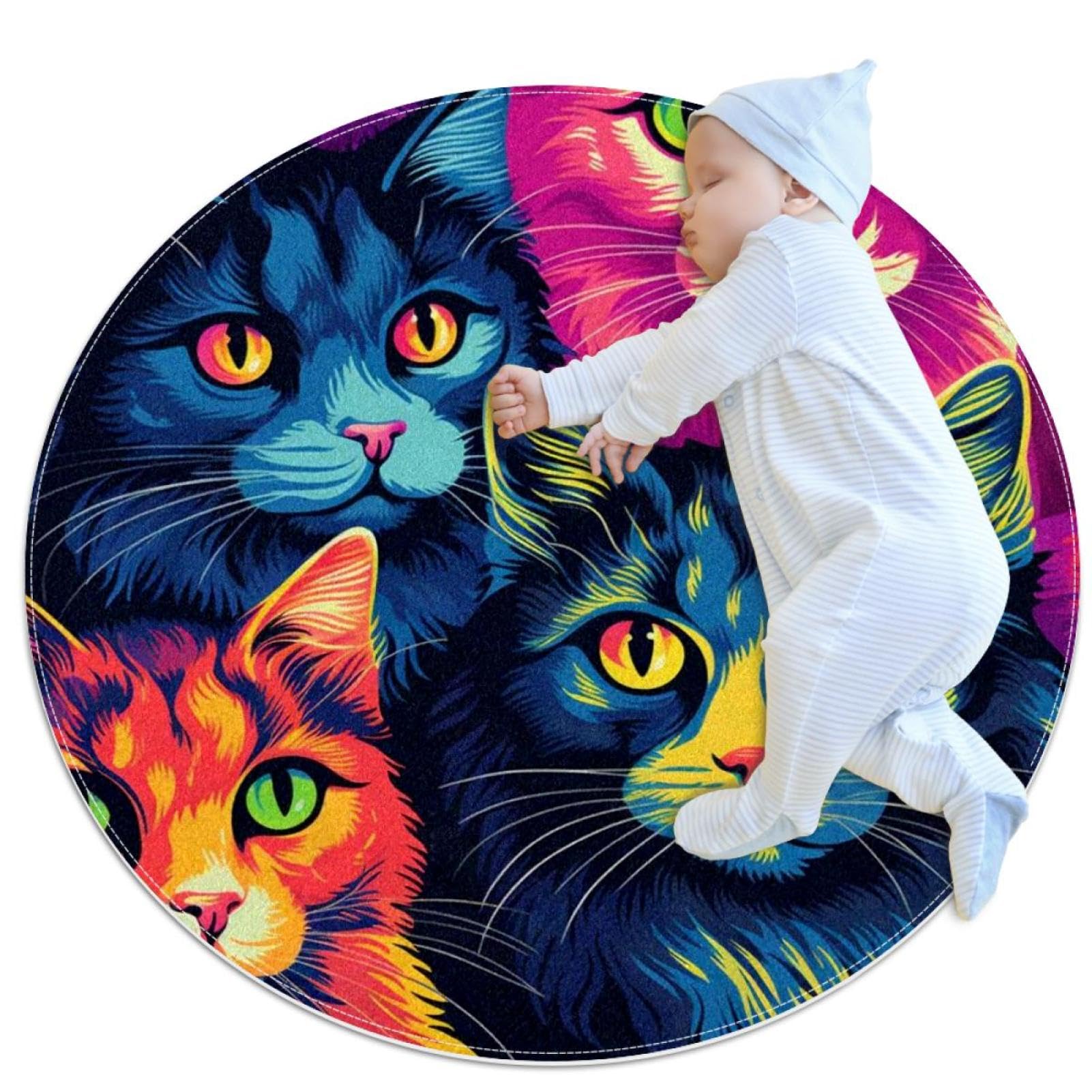Tapis de bain sans couture imprimé chat et paon rond 1m