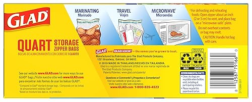 Miniatura 9 de Glad Flex'N Seal - Bolsas de plástico para almacenamiento de alimentos, cuarto de galón, 38 unidades (el paquete puede variar)