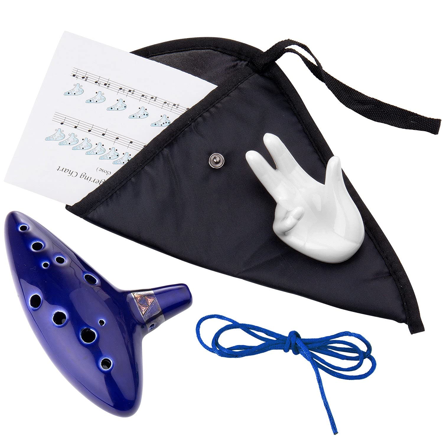 Czemo Zelda Ocarina 12 Trous Céramique Alto C Instrument de Musique, Support Fond Blanc, Corde, Pochette, Livre d’instruction